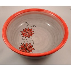 Saladier plat 29X10 Fleur Rouge et Gris